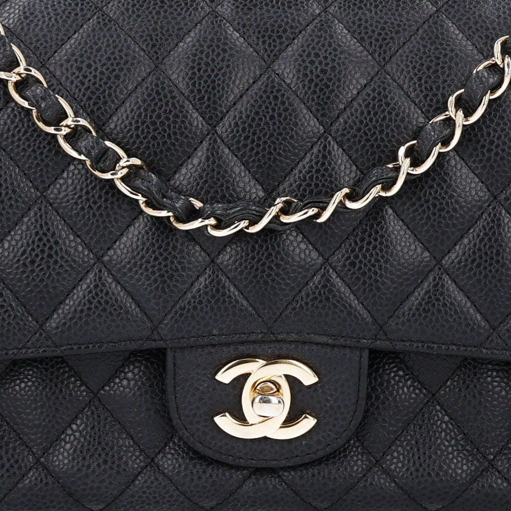 Caviar Quilted Medium Double Flap Black At My store