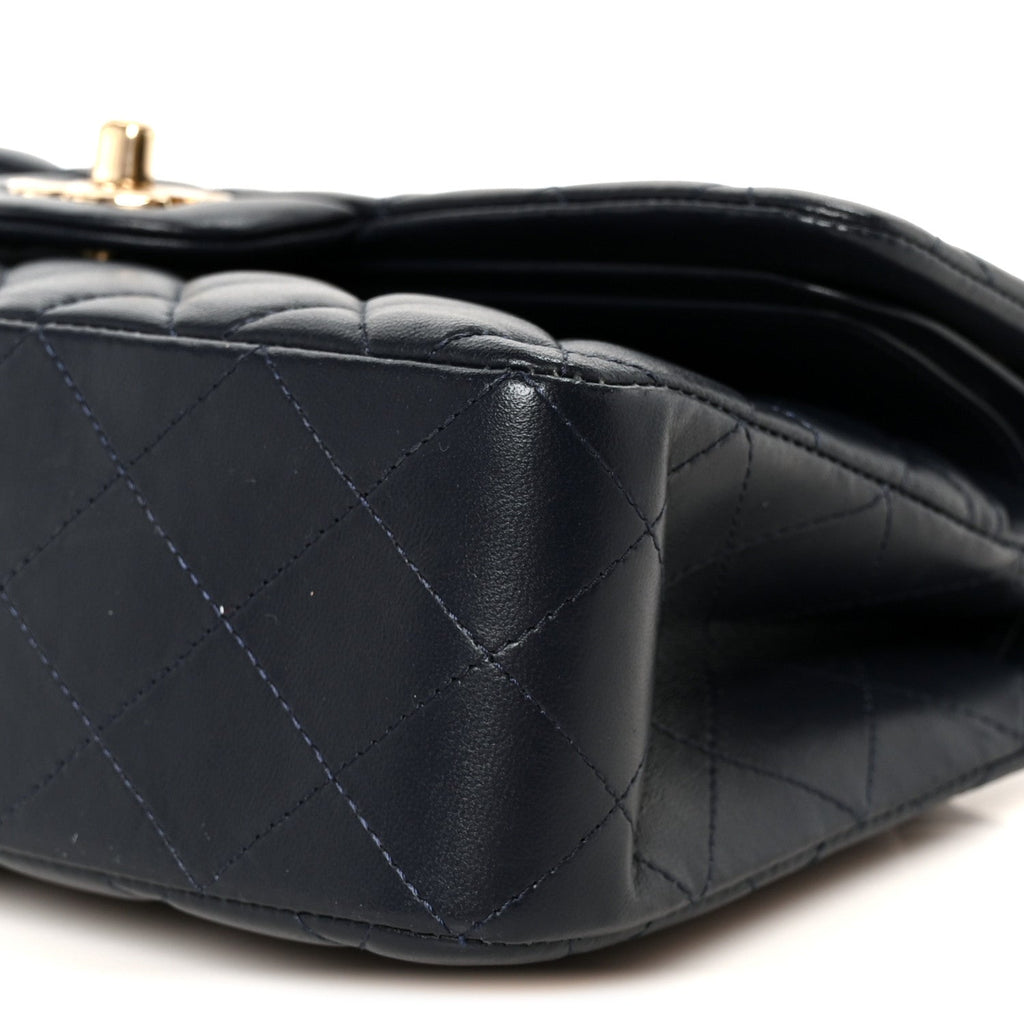 Lambskin Quilted Small Double Flap Navy At My store