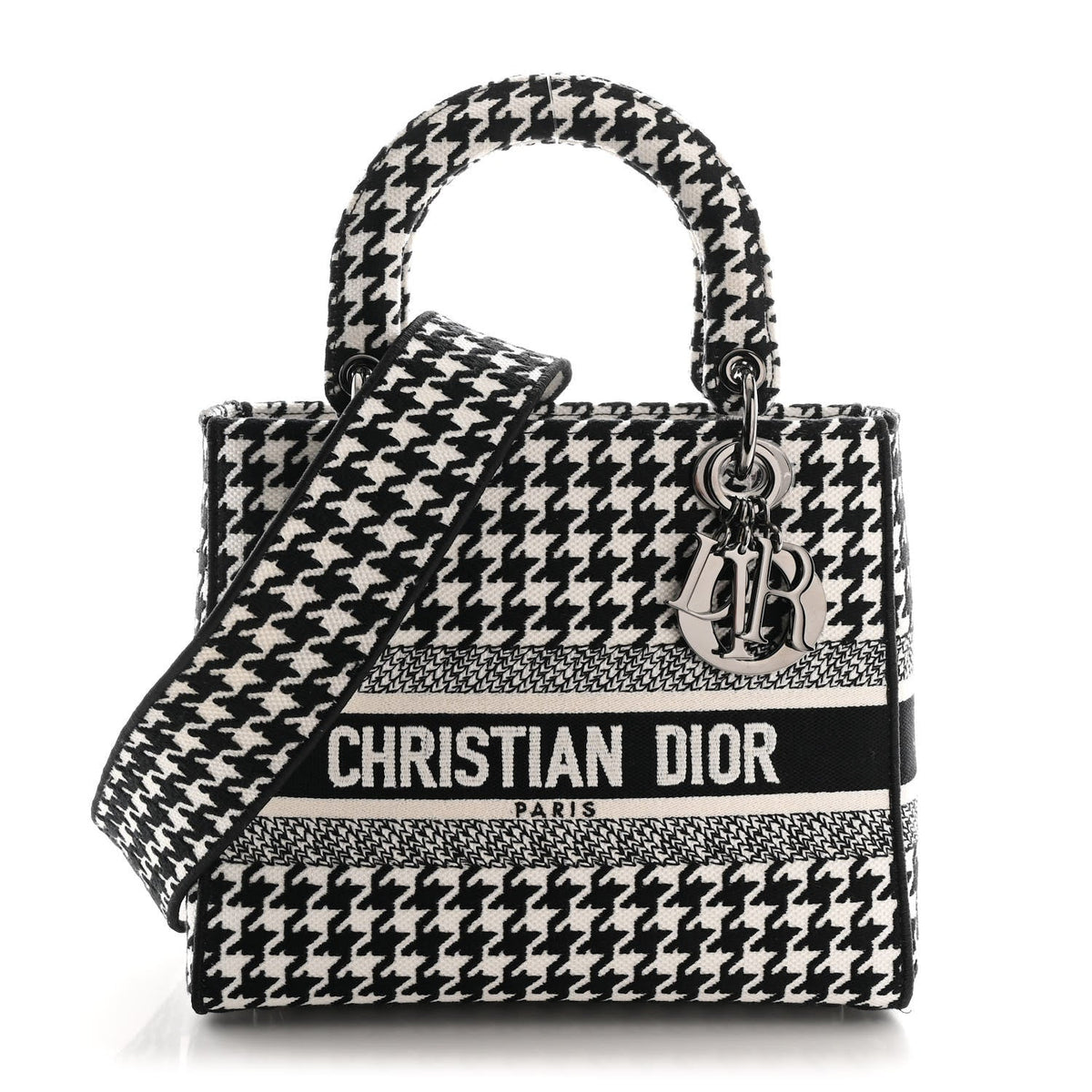 Canvas Houndstooth Embroidered Medium Lady D-Lite Black White AT My store