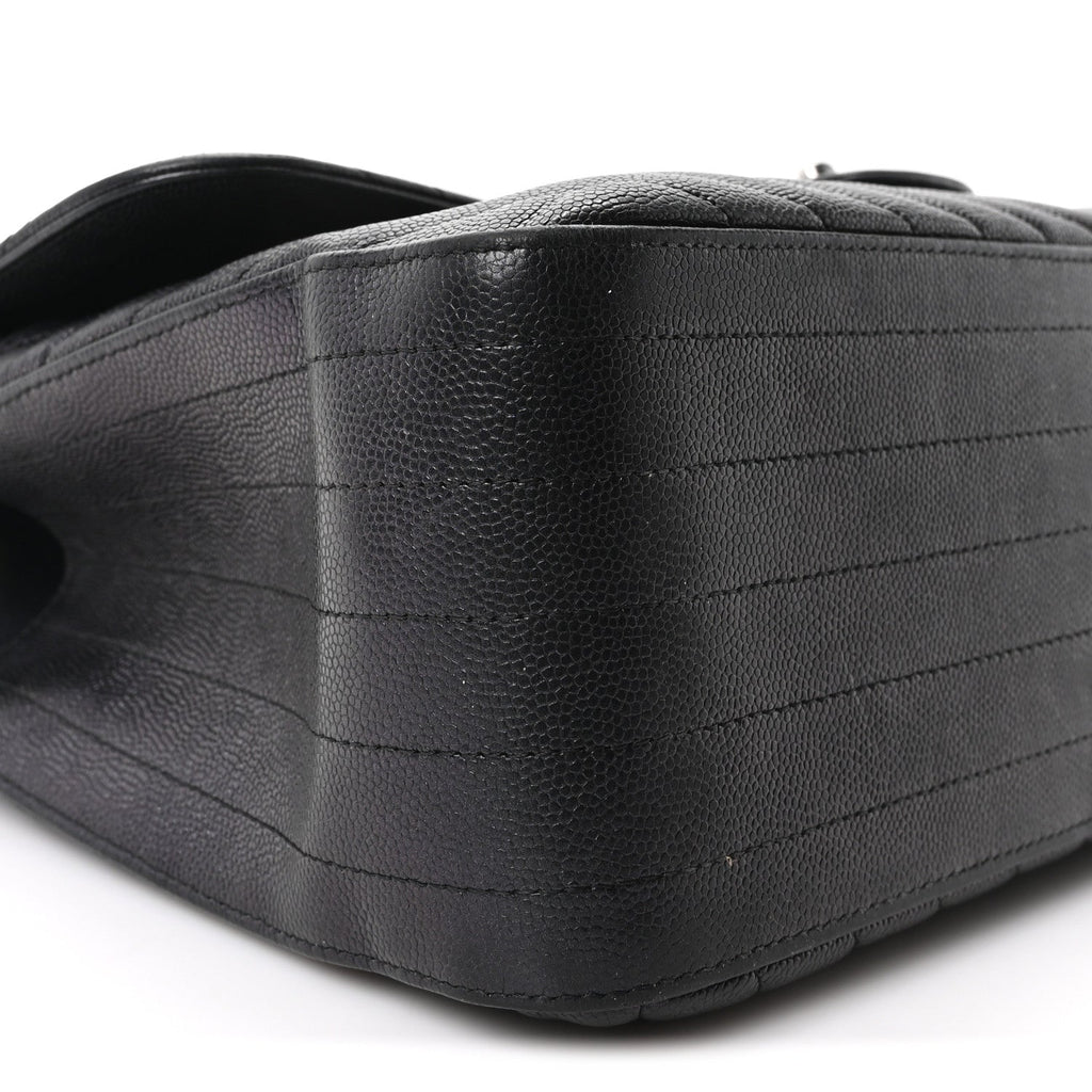 Iridescent Caviar Chevron Quilted Jumbo Double Flap Black At My store