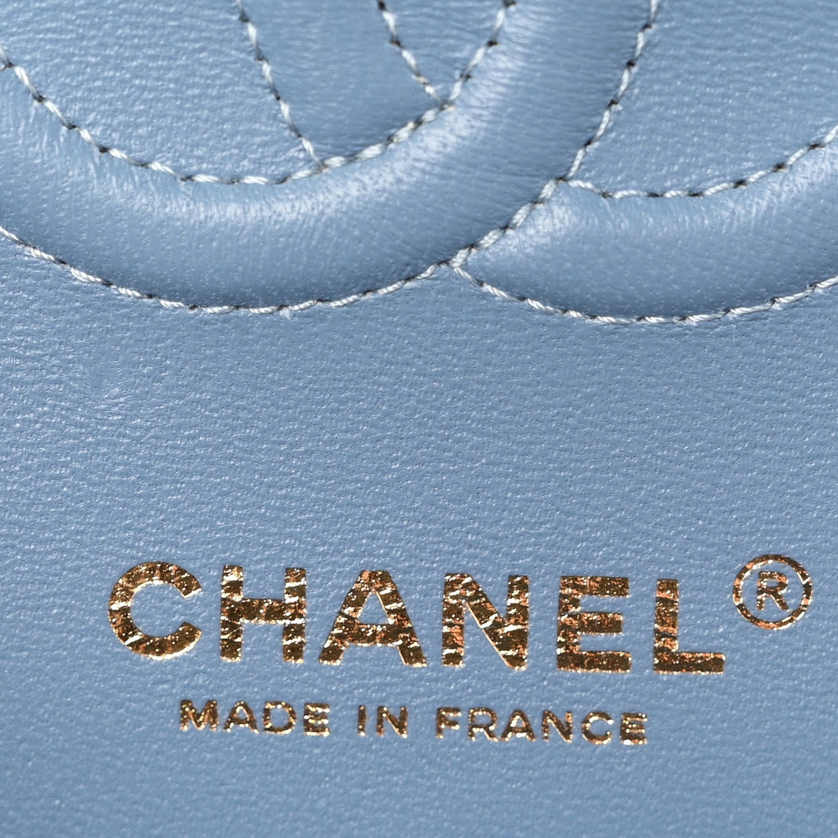 Printed Denim Quilted Small Double Flap Light Blue At My store