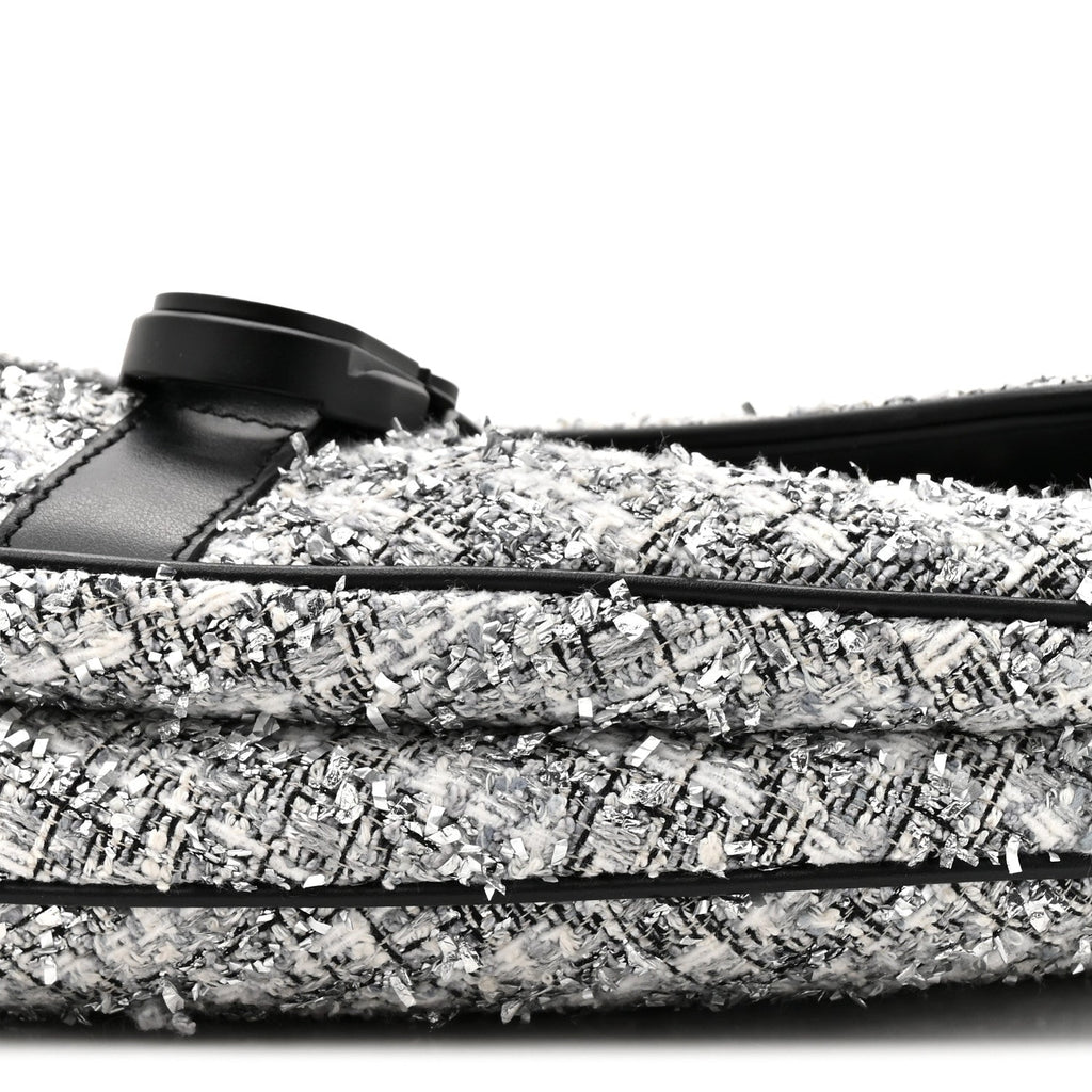 Tweed Saddle Crossbody Bag Black Silver AT My store
