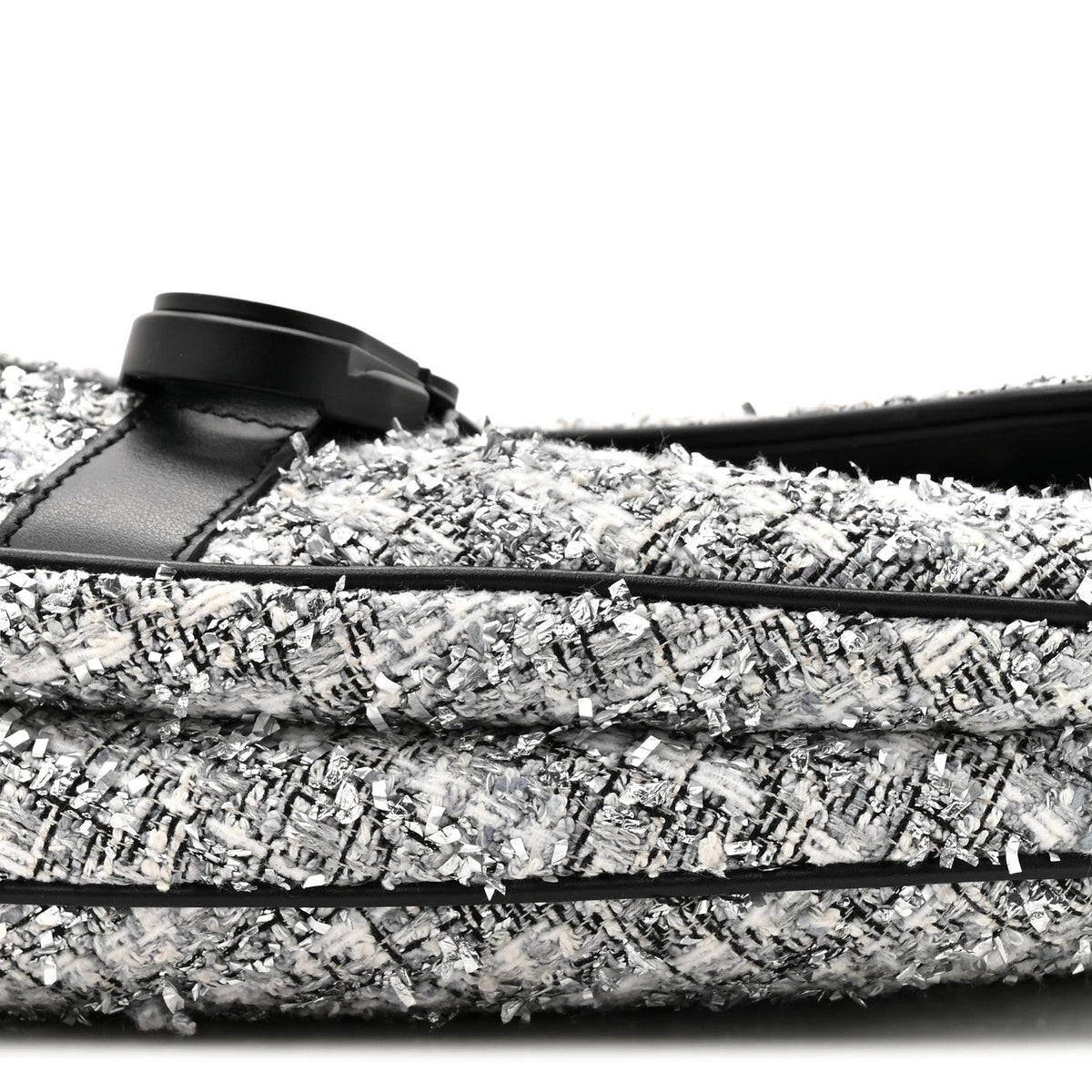 Tweed Saddle Crossbody Bag Black Silver AT My store