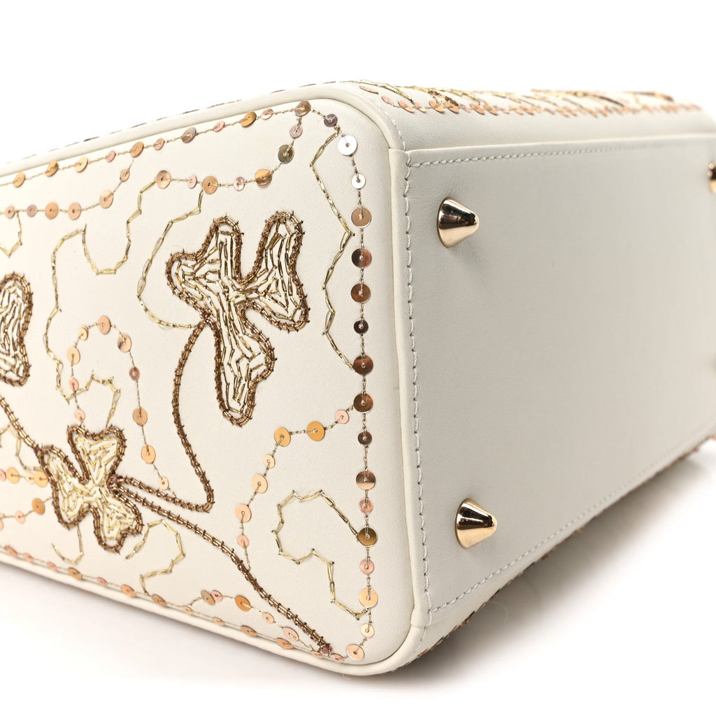 Smooth Calfskin Sequin Embroidered Clover Medium Lady Dior White AT My store