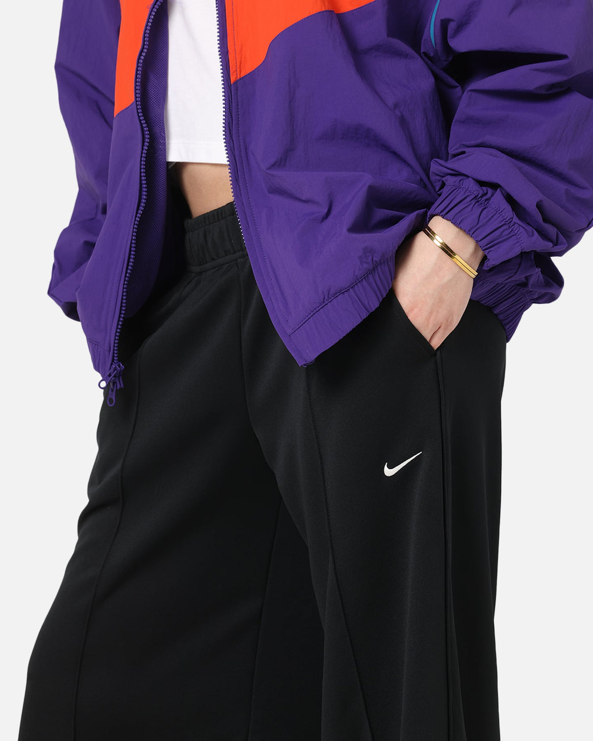 Top Seller Nike Women's Sportswear Mid-Rise Wide-Leg Track Pants Black/Black/Sail