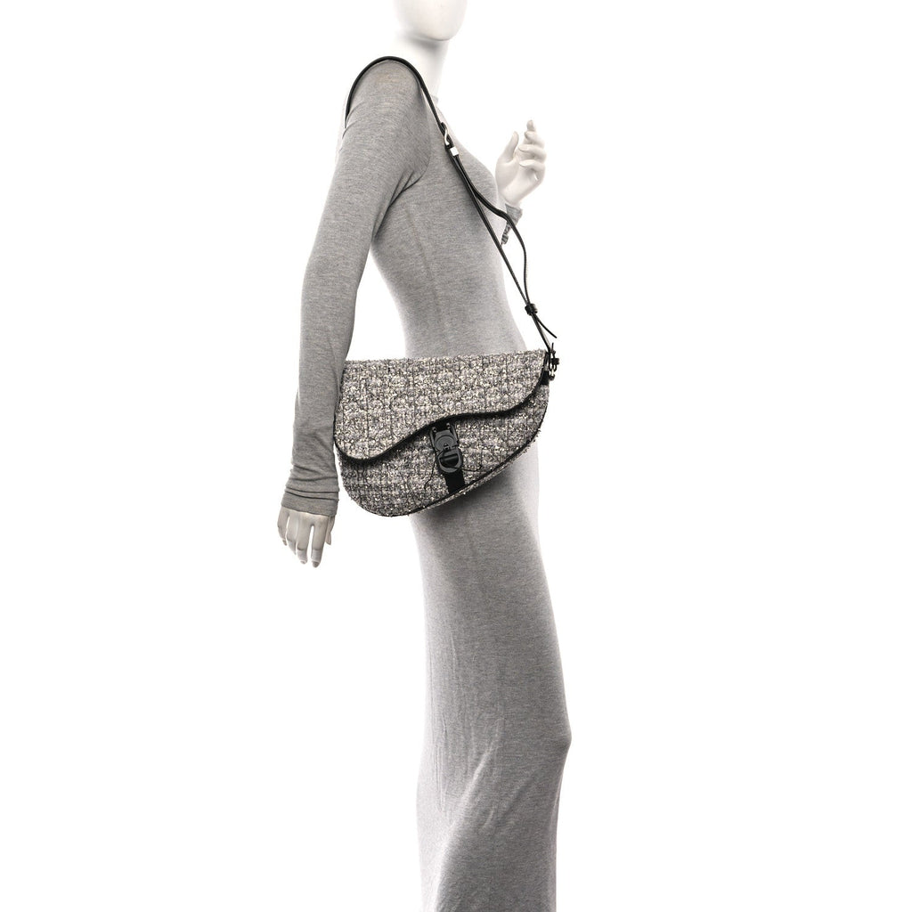 Tweed Saddle Crossbody Bag Black Silver AT My store
