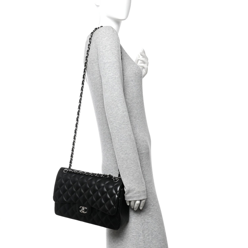 Lambskin Quilted Jumbo Double Flap Black At My store