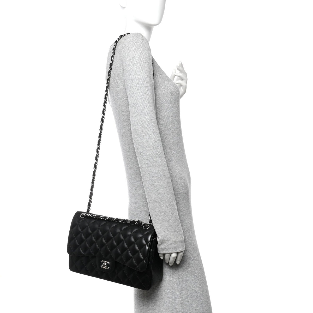 Lambskin Quilted Jumbo Double Flap Black At My store