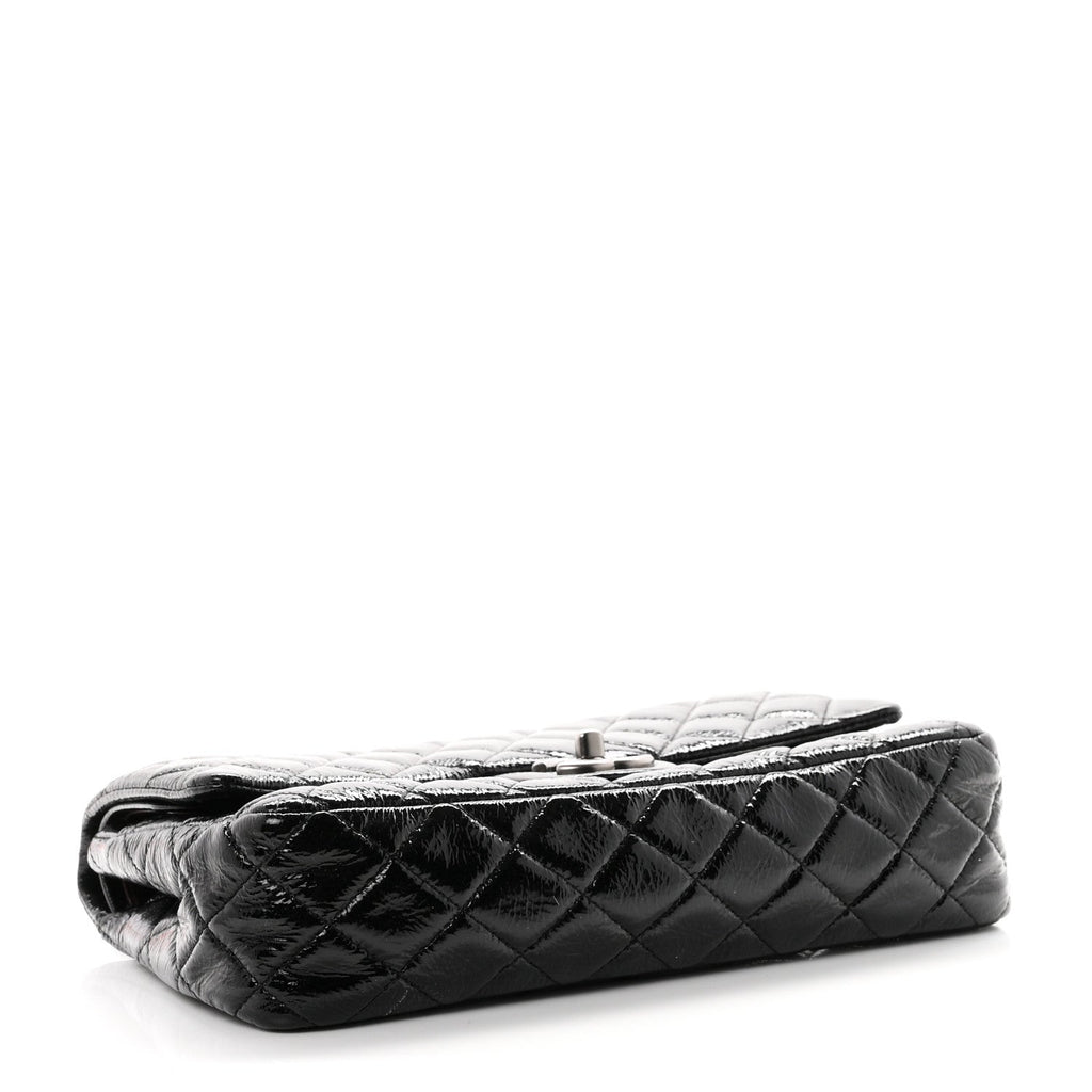 Crumpled Patent Quilted Medium Double Flap Black At My store
