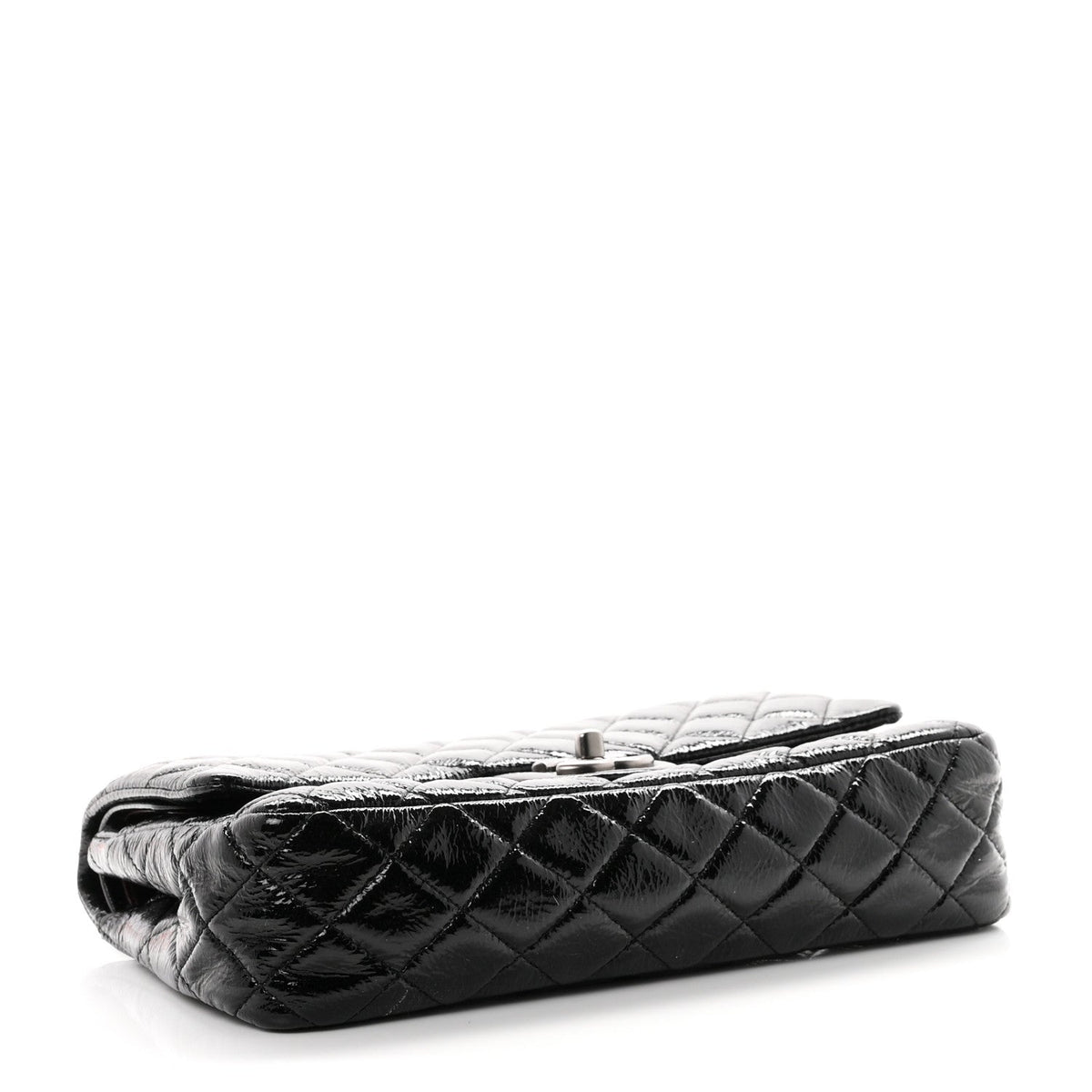 Crumpled Patent Quilted Medium Double Flap Black At My store