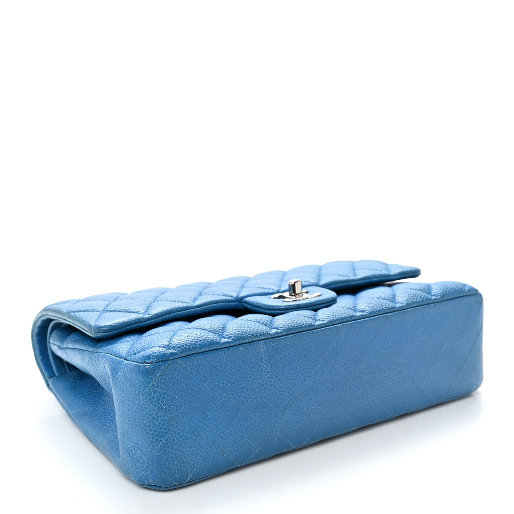 Iridescent Caviar Quilted Medium Double Flap Blue At My store