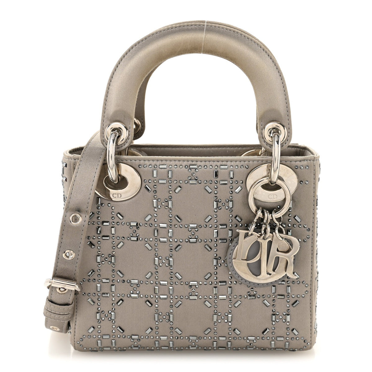 Satin Crystal Cannage Mini Lady Dior Gray AT My store