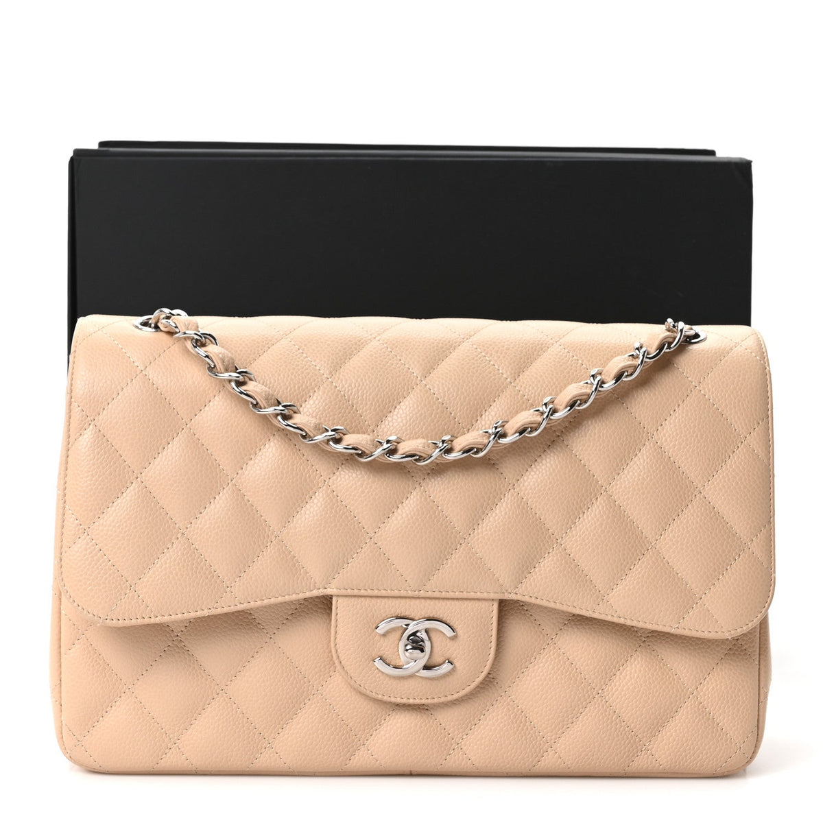 Caviar Quilted Jumbo Double Flap Beige Clair At My store