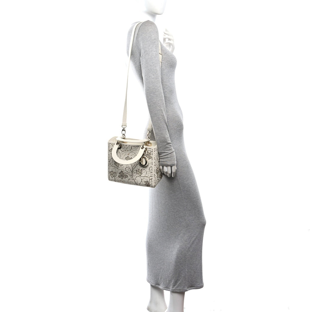 Smooth Calfskin Sequin Embroidered Clover Medium Lady Dior White AT My store