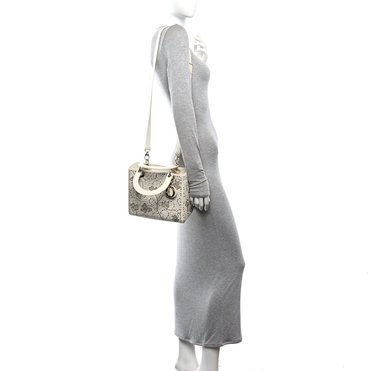 Smooth Calfskin Sequin Embroidered Clover Medium Lady Dior White AT My store