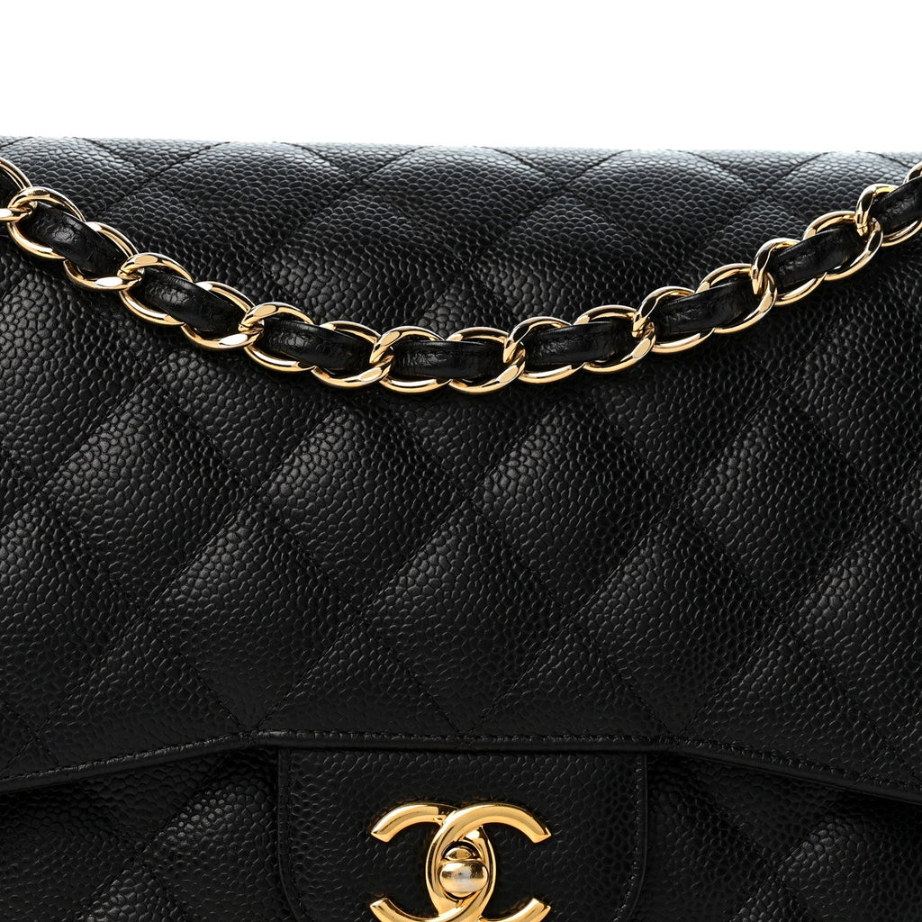 Caviar Quilted Jumbo Double Flap Black At My store
