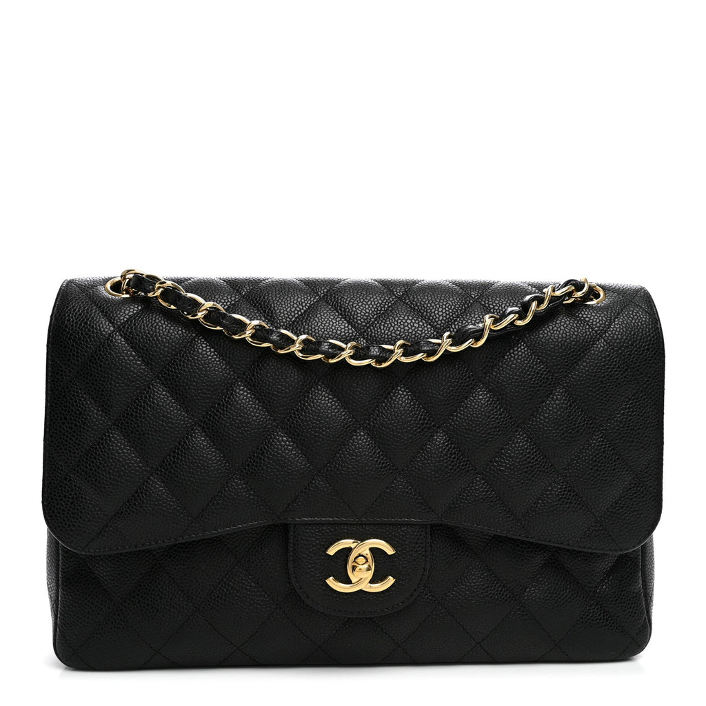 Caviar Quilted Jumbo Double Flap Black At My store