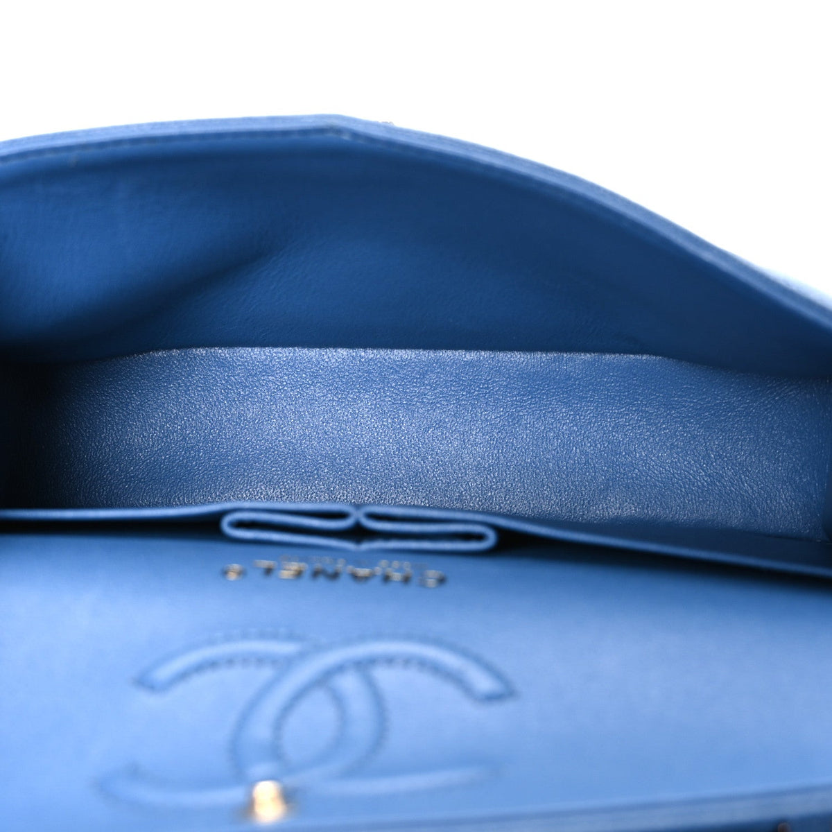 Caviar Quilted Medium Double Flap Blue At My store