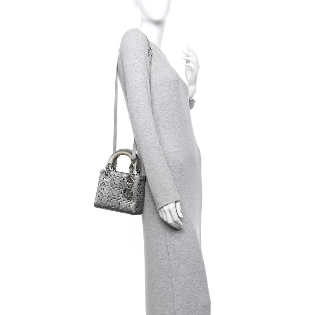 Satin Crystal Cannage Mini Lady Dior Gray AT My store