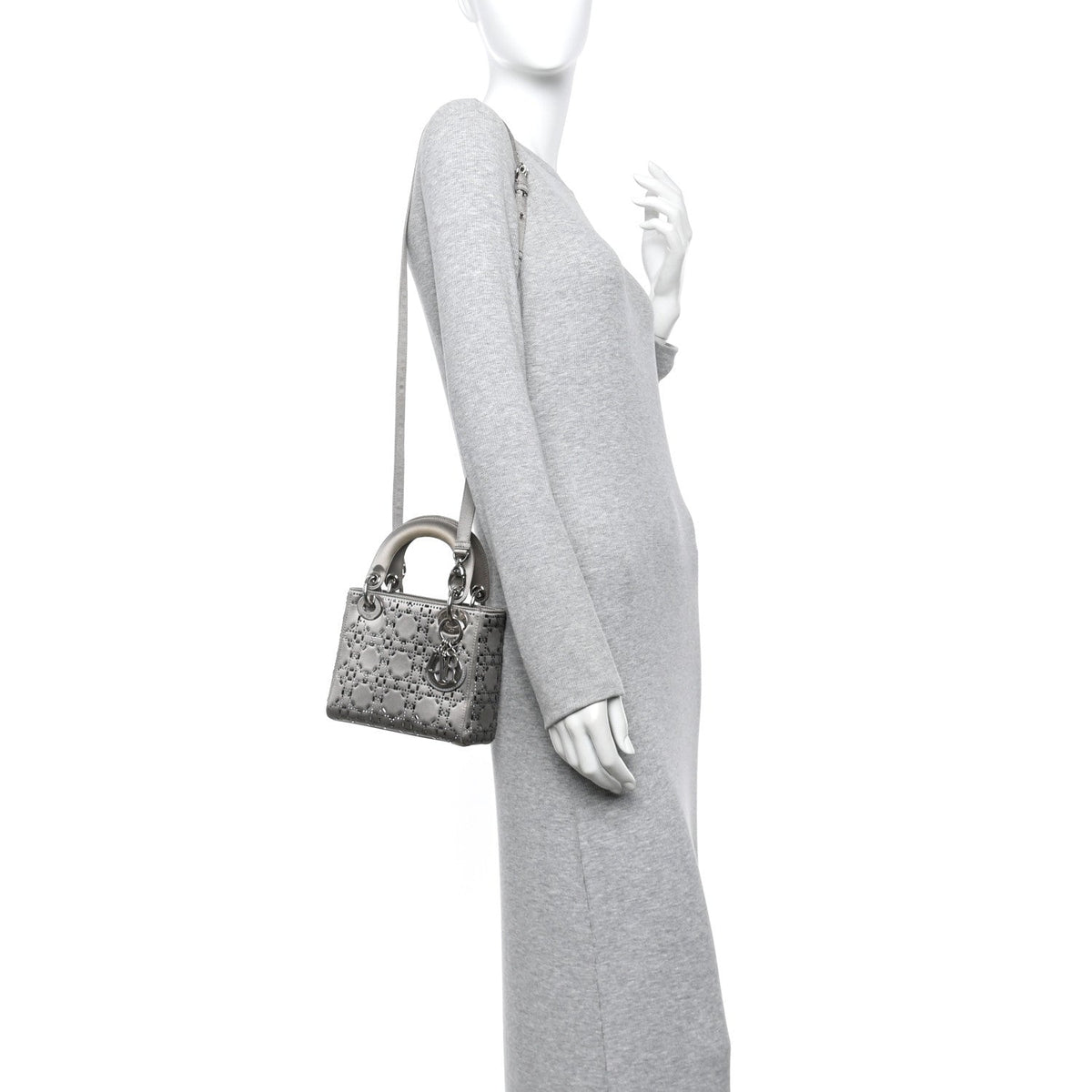 Satin Crystal Cannage Mini Lady Dior Gray AT My store