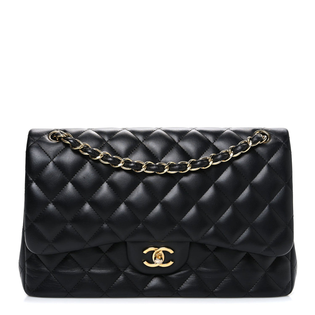 Lambskin Quilted Jumbo Double Flap Black At My store