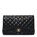 Lambskin Quilted Jumbo Double Flap Black At My store