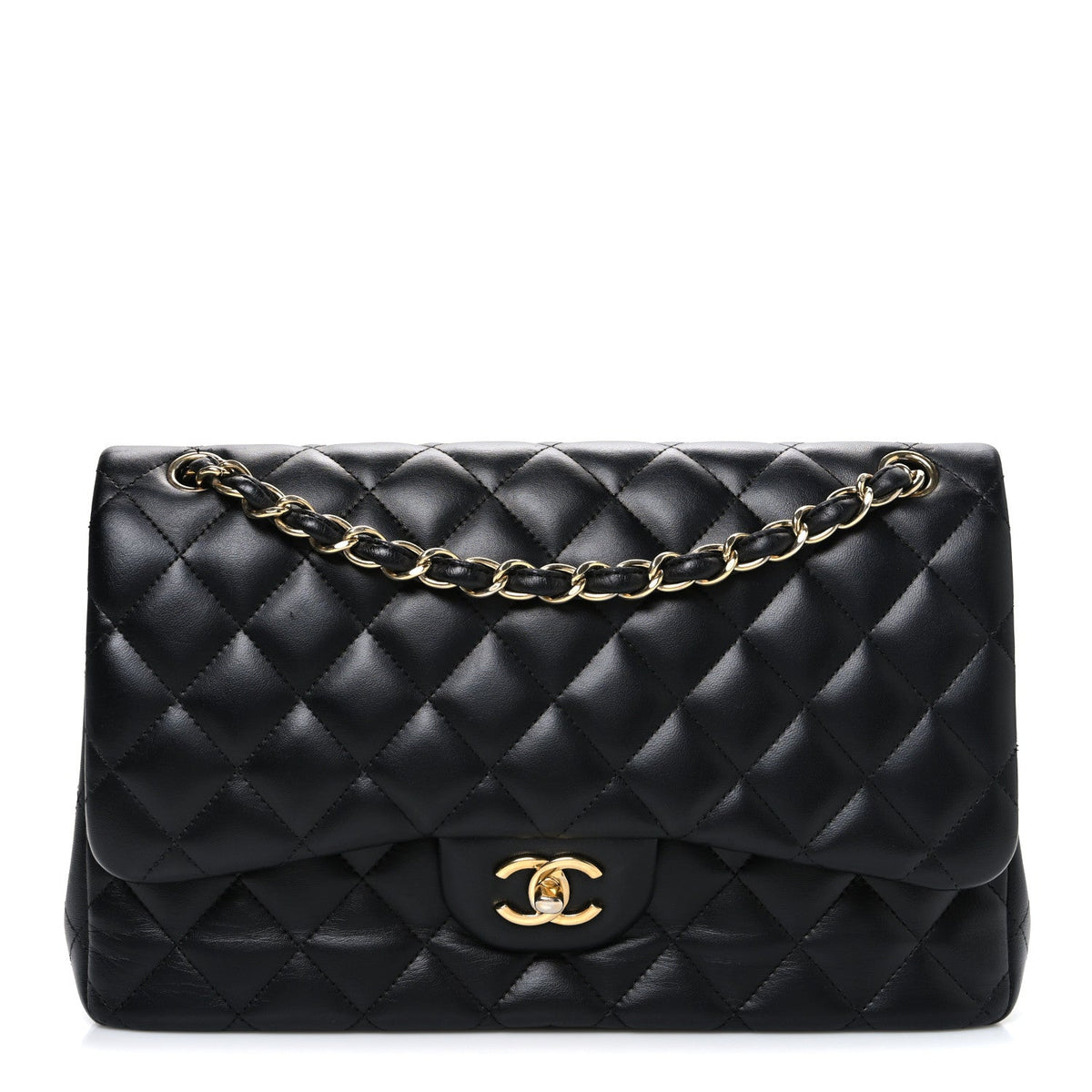 Lambskin Quilted Jumbo Double Flap Black At My store