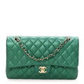 Metallic Caviar Quilted Medium Double Flap Green At My store
