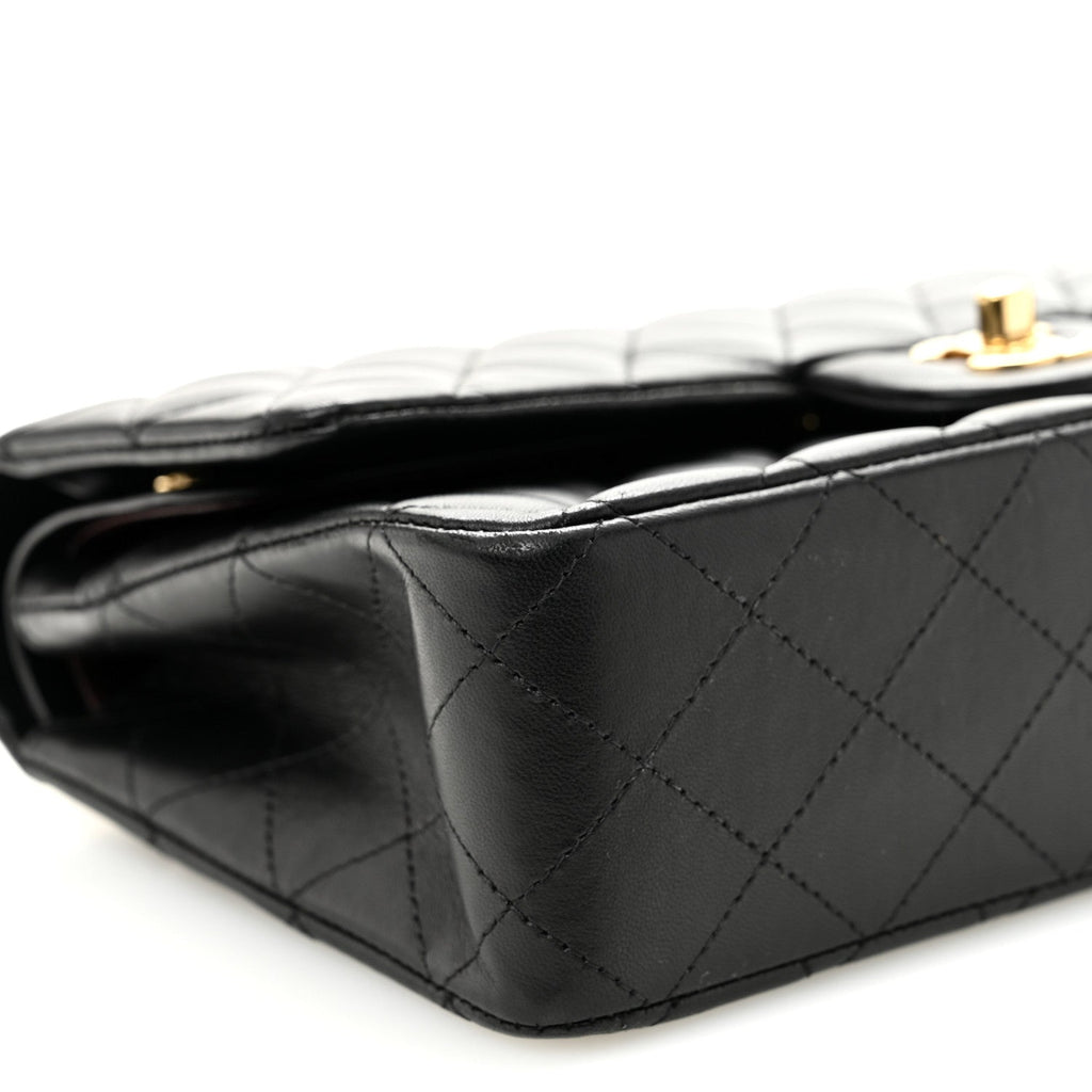Lambskin Quilted Medium Double Flap Black At My store