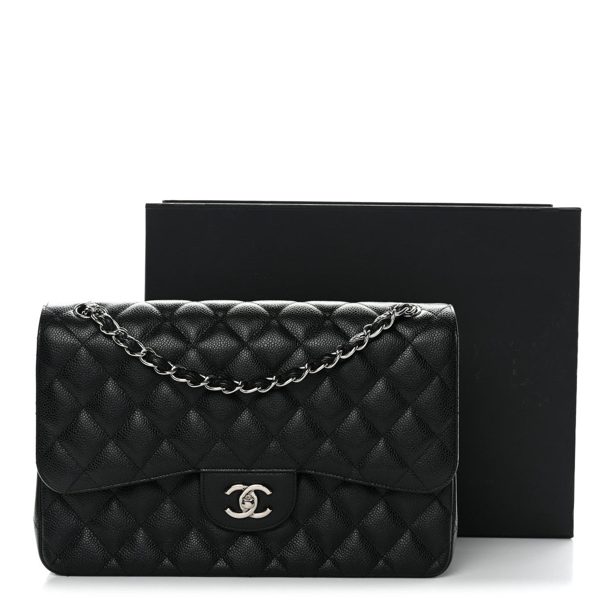 Caviar Quilted Jumbo Double Flap Black At My store