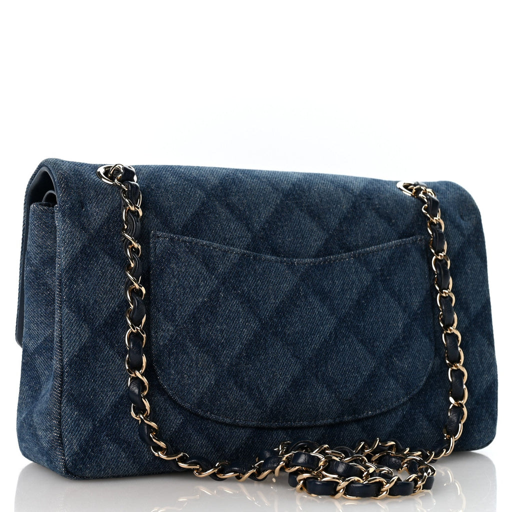 Printed Denim Quilted Medium Double Flap Light Blue At My store