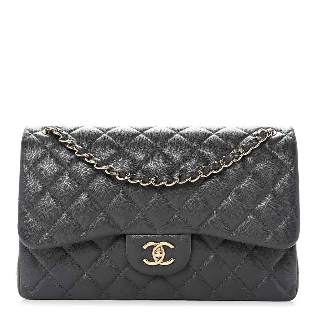 Caviar Quilted Jumbo Double Flap Dark Grey At My store