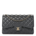 Caviar Quilted Jumbo Double Flap Dark Grey At My store