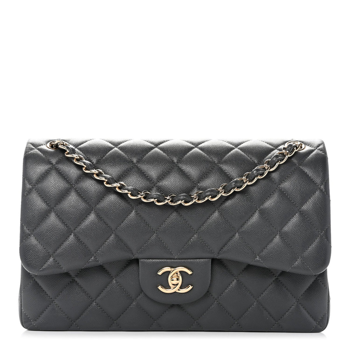 Caviar Quilted Jumbo Double Flap Dark Grey At My store
