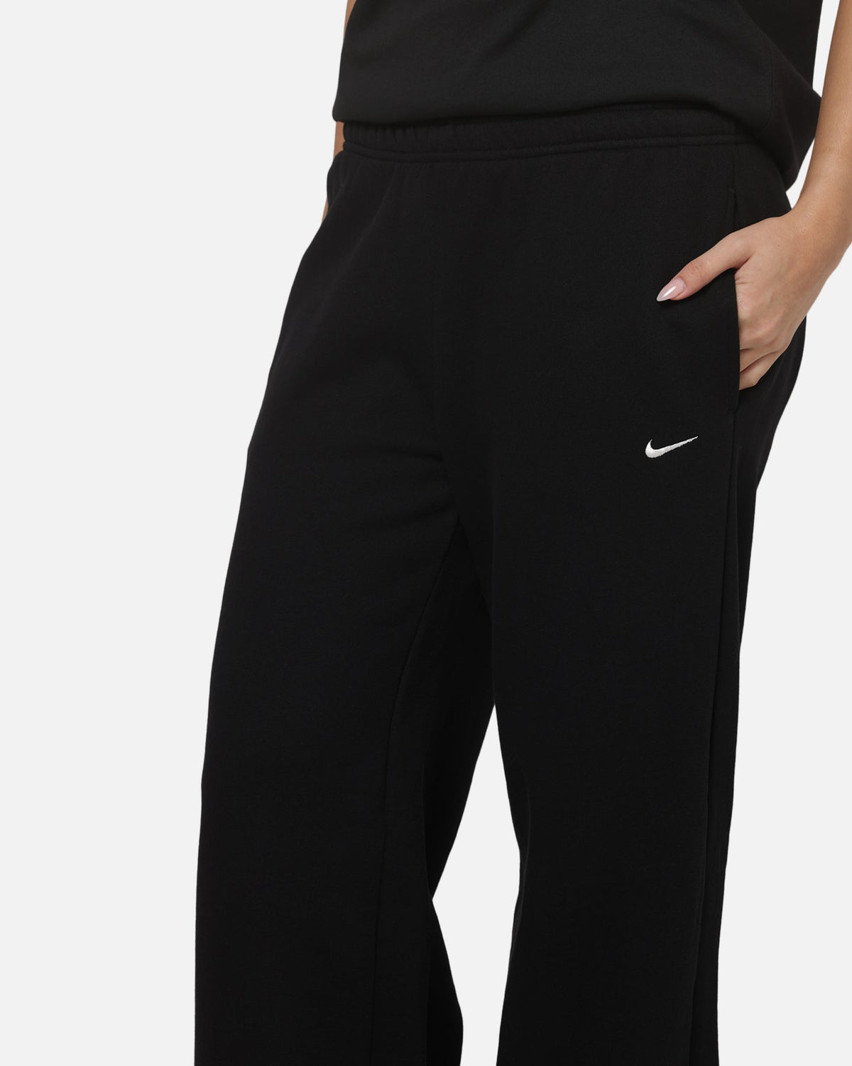 Top Seller Nike Women's Studio Fleece Medium Weight Mid-Rise Wide-Leg Pants Black