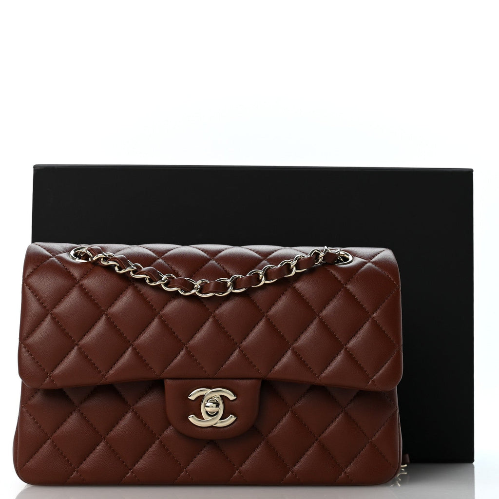 Lambskin Quilted Small Double Flap Dark Brown At My store