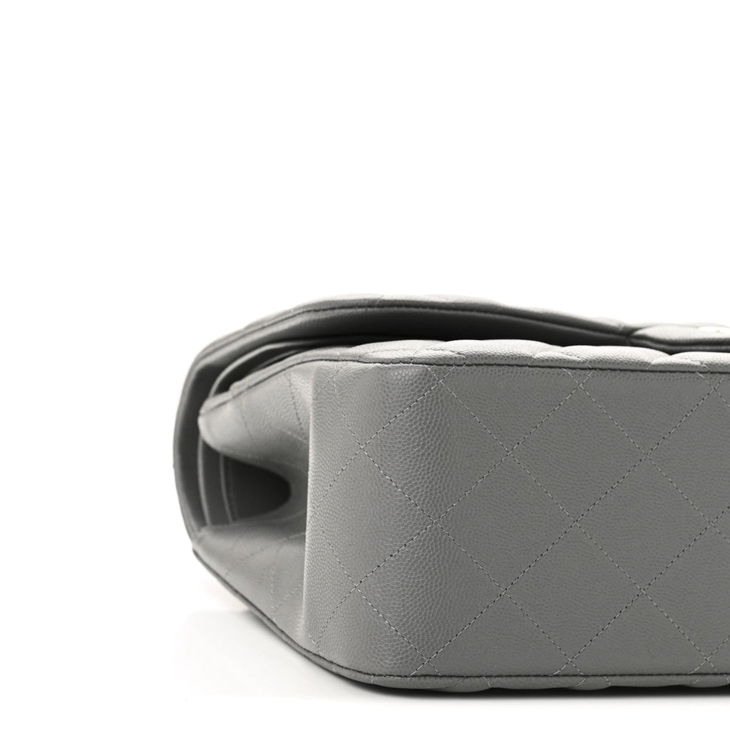 Caviar Quilted Jumbo Double Flap Grey At My store