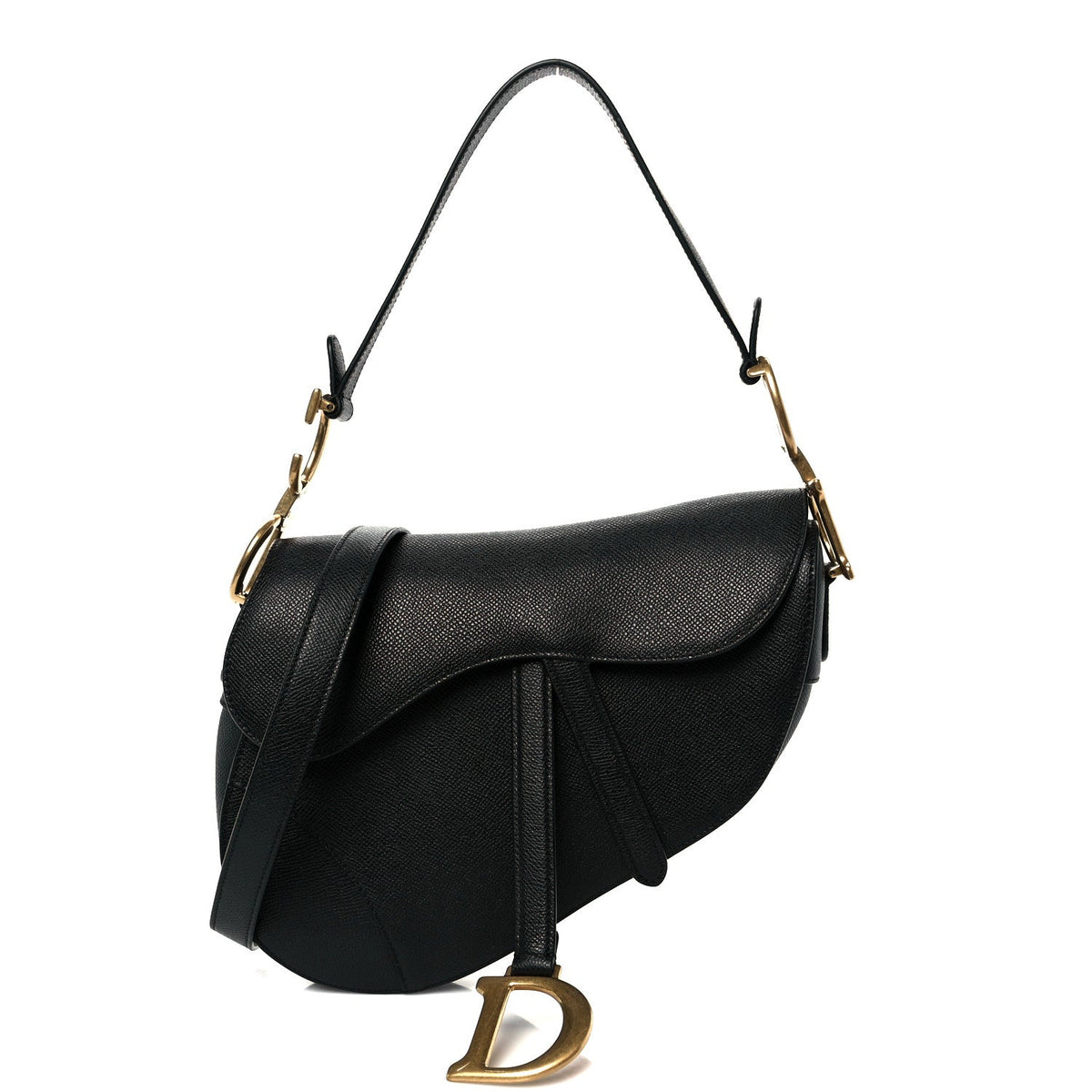 Grained Calfskin Saddle Bag With Strap Black AT My store