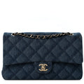 Printed Denim Quilted Medium Double Flap Light Blue At My store