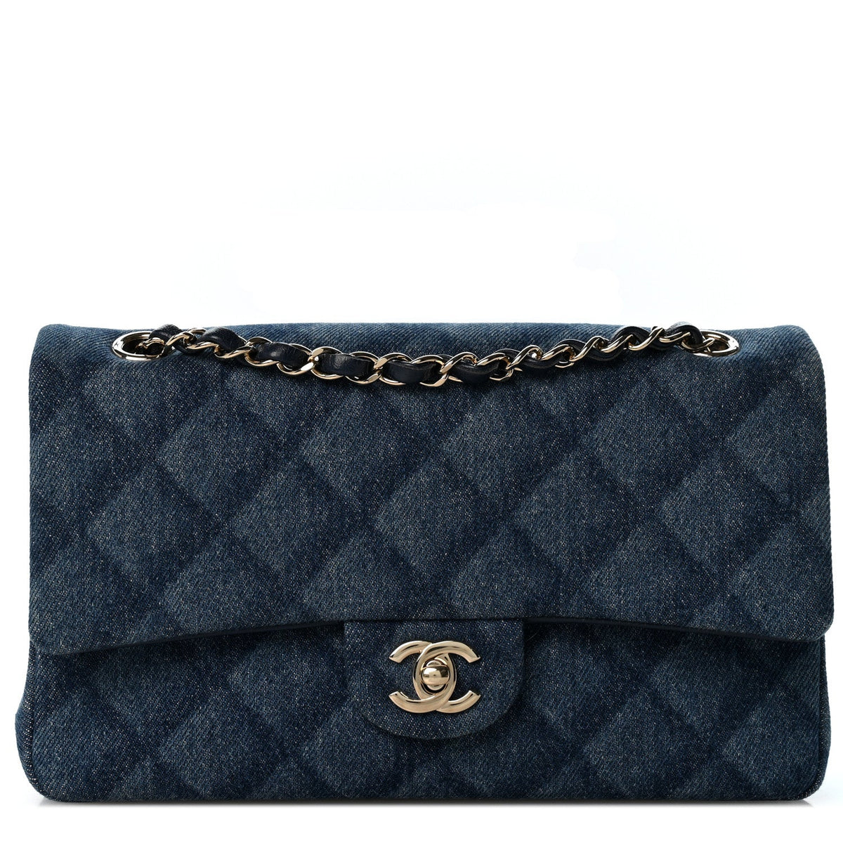 Printed Denim Quilted Medium Double Flap Light Blue At My store