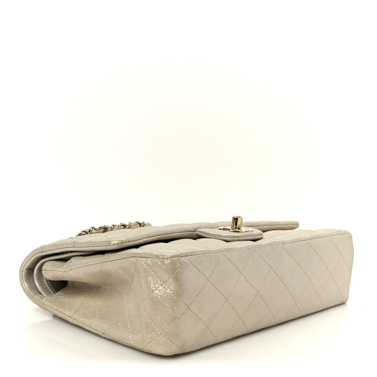 Metallic Canvas Quilted Medium Double Flap Light Gold At My store