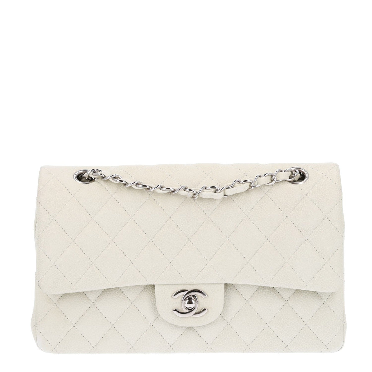 Caviar Quilted Medium Double Flap Light Green At My store