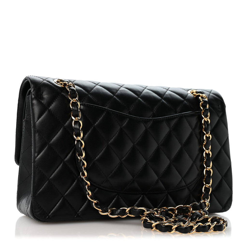 Lambskin Quilted Medium Double Flap Black At My store
