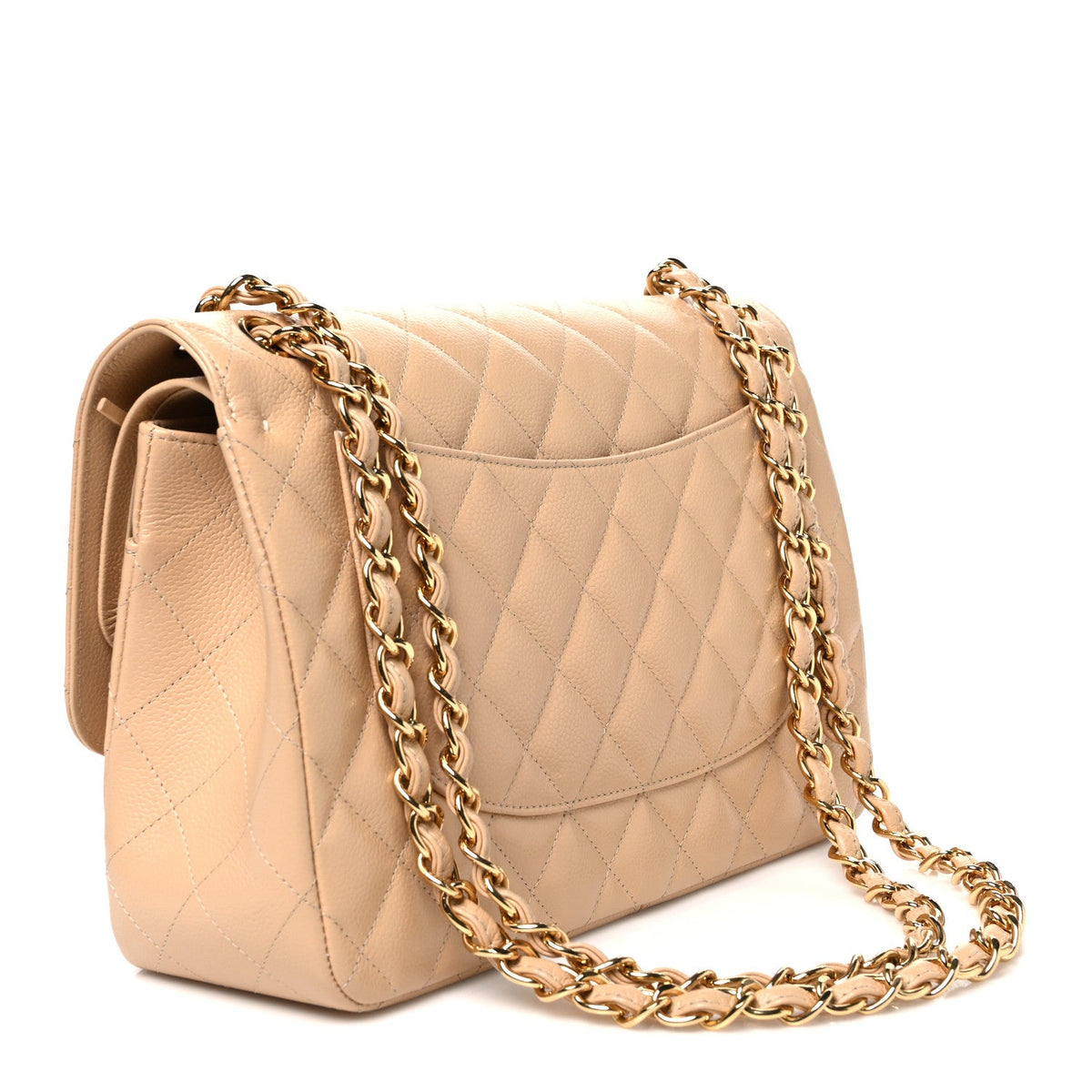 Caviar Quilted Jumbo Double Flap Beige At My store