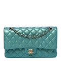 Iridescent Caviar Quilted Medium Double Flap Green At My store