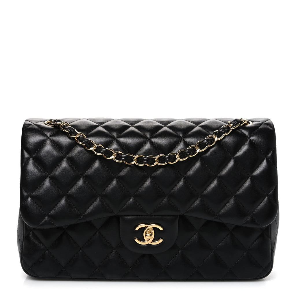 Lambskin Quilted Jumbo Double Flap Black At My store