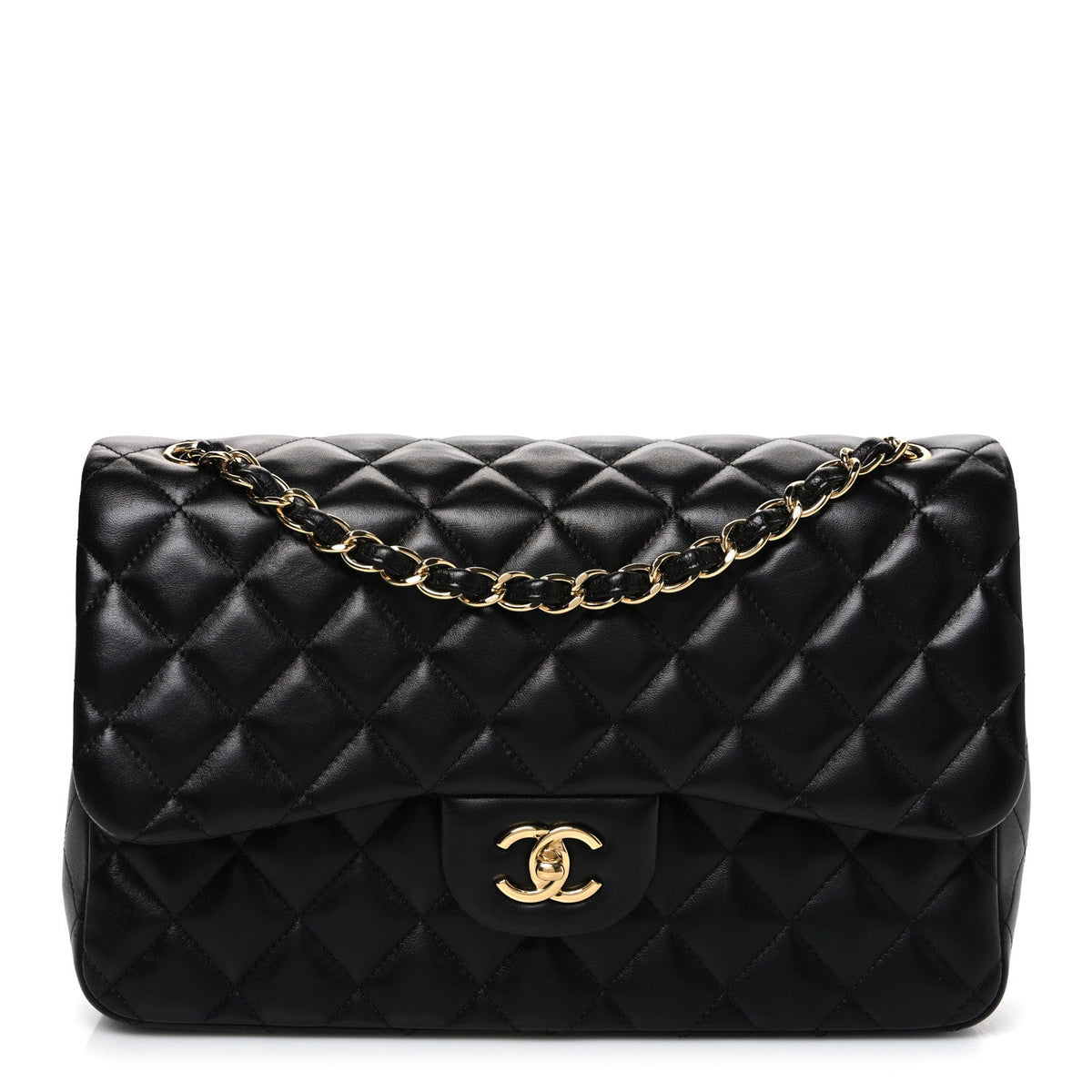 Lambskin Quilted Jumbo Double Flap Black At My store