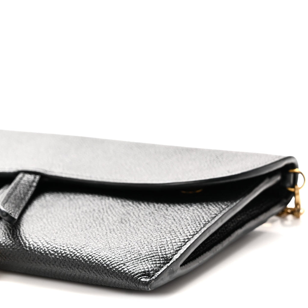 Grained Calfskin Saddle Chain Wallet Pouch Black AT My store