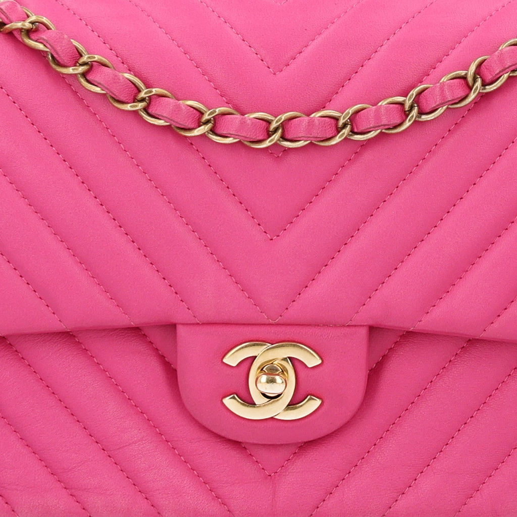 Lambskin Chevron Quilted Medium Double Flap Dark Pink At My store