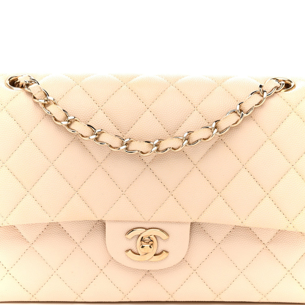Caviar Quilted Medium Double Flap Light Beige At My store